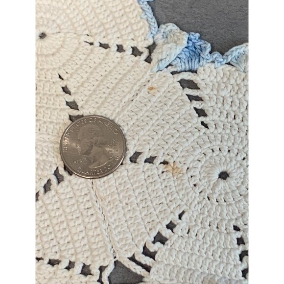 Handmade Crochet Doilies Set Of 2 - Blue & White - Lace Table Decor - Vintage Ho - Picture 7 of 12